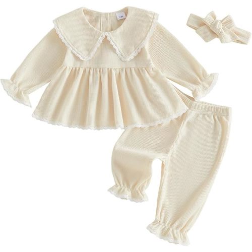 Amnnchya Toddler Baby Girl Clothes Little Girls Fall Outfits Solid Waffle Doll Collar Tops Pants Headband Winter 3pcs Set