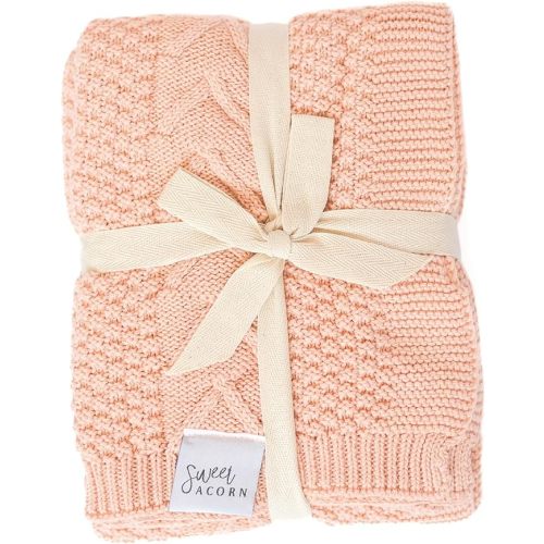 Knit Baby Blanket in Cable Pattern, Organic Cotton Blankets for Crib or Stroller, Receiving Blankets - Dahlia Pink