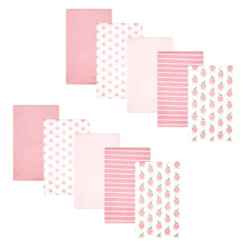 Hudson Baby Girl Cotton Polyester Flannel Burp Cloths 10-Pack, Happy Strawberries, One Size