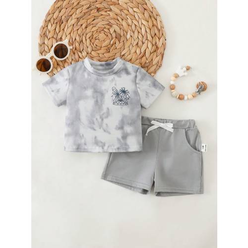 Newborn Baby Boy Coconut Pattern Casual Holiday Round Neck Short Sleeve Top And Shorts 2-Piece Set,Kids