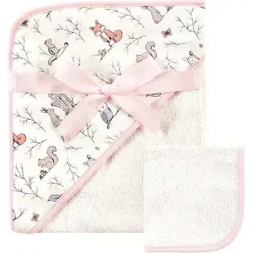 Hudson Baby Unisex Baby Cotton Hooded Towel and Washcloth, Enchanted Forest, One Size