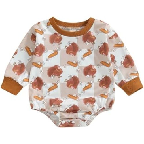 Thanksgiving Baby Girl Boy Outfit Newborn Bubble Romper Fall Winter Infant Long Sleeve Sweatshirt Top Cute Clothes