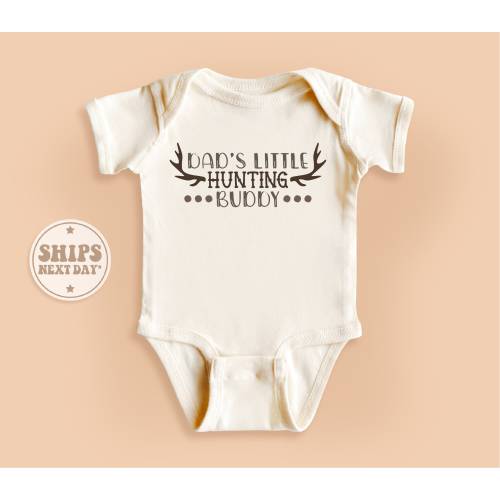 Dad's Little Hunting Buddy Onesie®, Hunting Daddy Bodysuit, Retro Natural Horn Onesie® #TLC02252