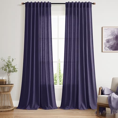 Nanspring Purple Linen Blend Light Filtering Back Tab Curtains 102 Inches Long, Semi Sheer Privacy Drapes for Living Room & Bedroom, 52x102 inch, 2 Panels
