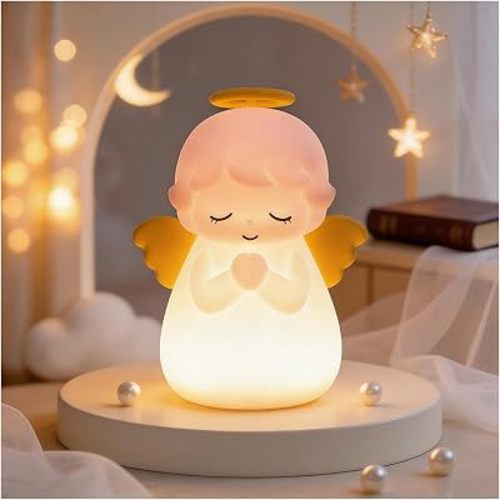 Luz nocturna de ángel para niños, lámpara recargable de silicona para guardería, RGB y luz cálida regulable de 3 niveles, temporizador de 30 minutos, decoración de cabecera suave, regalo para