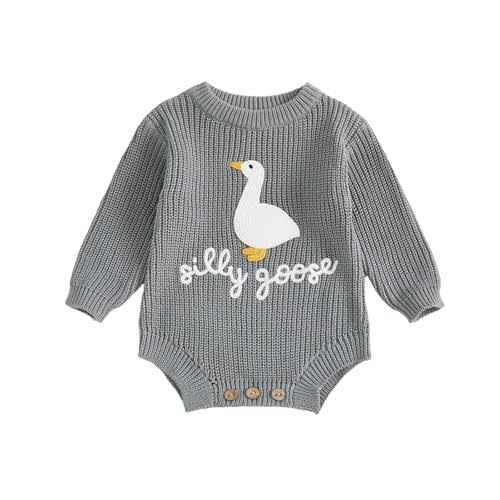 Newborn Baby Boy Girl Sweater Romper Silly Goose Embroidery Knit Onesie Knitted Bodysuit Warm Fall Winter Clothes