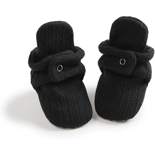 Babelvit Newborn Baby Boy Girl Soft Fleece Booties Stay On Infant Slippers Socks Shoe Non Skid Gripper Toddler First Walkers Winter Ankle Crib Shoes