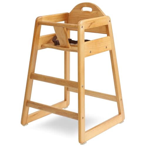 Wooden High Chair for Baby & Toddler – Restaurant-Style Stackable HighChair with Commercial Grade Solid Wood for Dining Table & Kitchen – Compact & Portable Design for Home & Restaurant Use -Natural