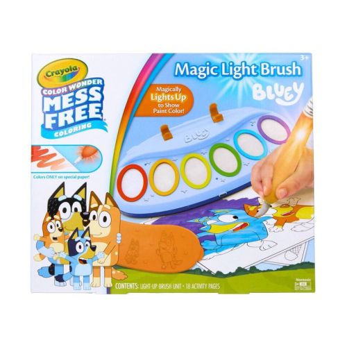Crayola Color Wonder Magic Light Brush with 6 Mess Free Color and 18 Activity Sheet, Bluey,Age 3+