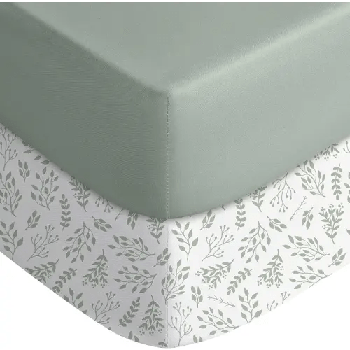 Yoofoss 2-Pack Baby Crib Sheets for Boys Girls 52x28 (Green+Leaf)