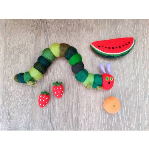 Made to order-Needle felted Very Hungry caterpillar(fruits not included)