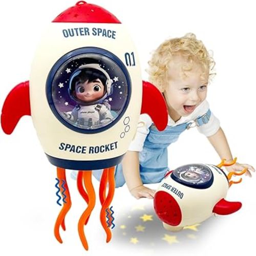 Electric Rocket Dancing Toy LED Lights Music Tummy Time Toy for Toddlers 3 Years Old Interactive Gift for Boys Girls Christmas Stocking Stuffers
