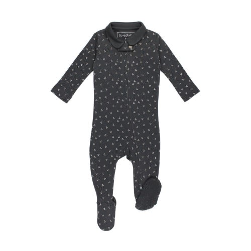 L'ovedbaby: Polo Organic Cotton Zip Footie - Charcoal Dots / 0-3M