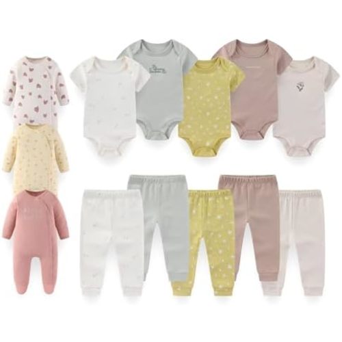 Unisex Baby Layette Set 13 Pack Cotton Boy Girl Pants Bodysuits Rompers Gender Neutral Infant Clothes