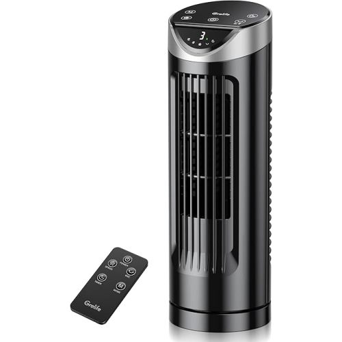 Grelife 13'' Quiet Tower Fan - 26dB Ultra Silent Oscillating Fan with Remote, 3 Speed Modes, 8H Timer, 27ft/s High Velocity Airflow, Portable Desk Fan for Bedroom, Office & Home,Black