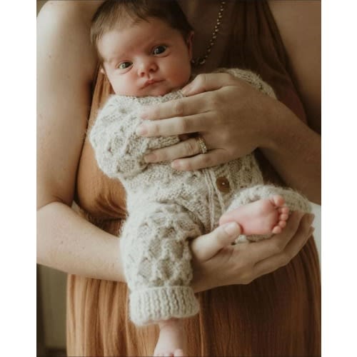 Handmade Knit Romper: Organic Wool Diamond Pattern, Newborn Outfit (0-3 Months)
