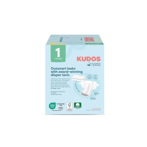 Kudos Chlorine Free Cotton-Lined Disposable Diapers - Size 1 - 70ct: Elastic Stretch Sides, Absorbent Layers