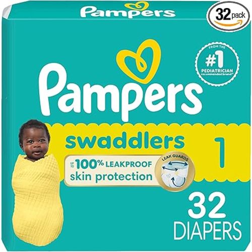 Pampers Baby Diapers - Swaddlers - Size 1, 32 Count, Ultra Absorbent Disposable Infant Diaper