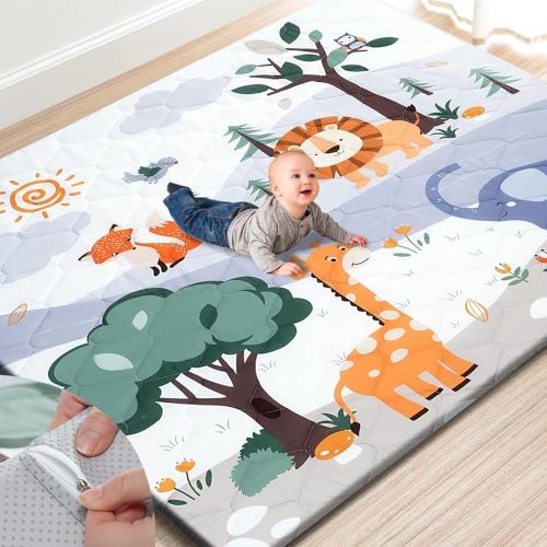TINYHARBO Premium Foam Baby Play Mat 71x59 – Removable & Machine Washable Cover, Extra Thick Padding Baby Mat for Playpen, Non-Slip Playmat, Easy to Clean for Infants, Toddlers & Babies
