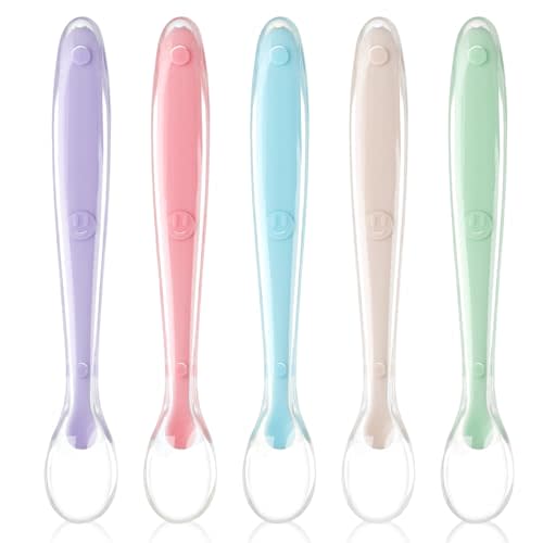 Vicloon Baby Silicone Spoons, 5 PCS Toddler Training Feeding Spoons, Soft Tip BPA Free Gum-Friendly, Dishwasher & Boil-Proof
