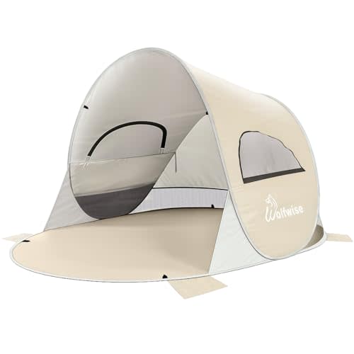 Wolfwise Pop up Beach Tent Sun Shelter with UPF50+ UV Protection, Instant Easy Setup Popup Beach Shade Canopy for 3 Person, Portable & Foldable with Carring Bag, 87 ×57×47 in, Beige