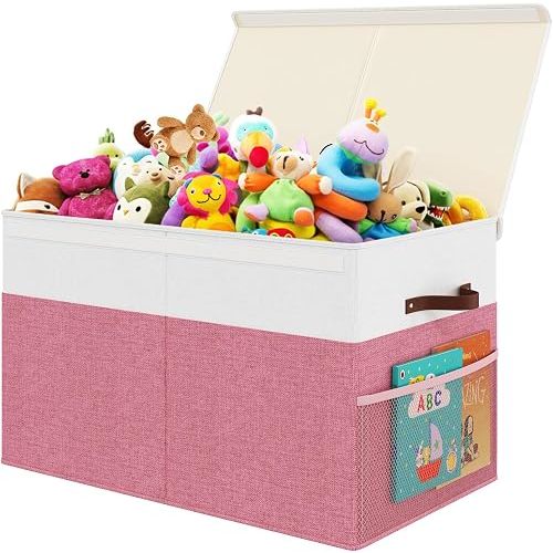 Large Toy Storage Box with Lid, Toy Chest with Divider, Foldable Organizer