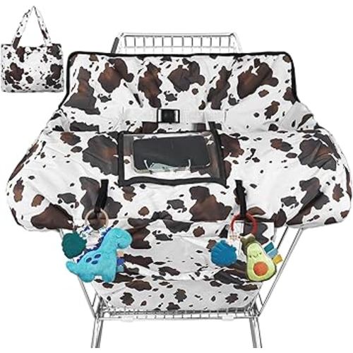 Shopping Cart Cover for Baby High Chair Cover Grocery Cart Cover for Baby Girl Boy Toddler Brown Cow Print Portable Shopping Cart Cover with Safety Harness
