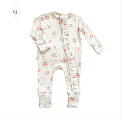 Ruffle Zipper One Piece -  Pink Floral Pointelle