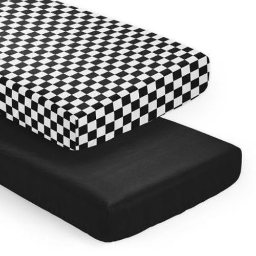 Sweet Jojo Designs Boy, Girl, Unisex/Gender Neutral Fitted Crib Sheets Set Gingham Checkered Plaid Black and White 2pc