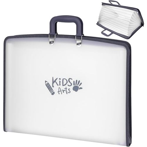 11x17 Kids Art Portfolio - Accordian File Organizer with 13 Pockets, Art Portfolio for Kids with Handle and Zipper Closure - Oxford Cloth, Frosted Translucent Artwork Folder for Children - 1 Pack