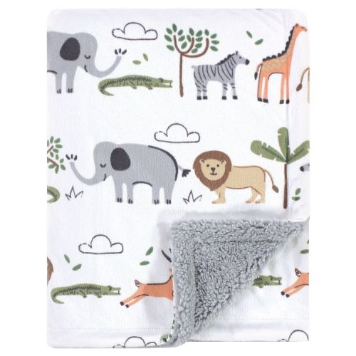 Hudson Baby Infant Boy Plush Blanket with Faux Shearling Back, Safari Life, One Size
