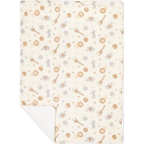 EVERYDAY KIDS Large Ultra Jungle Safari Animals Minky Baby Blanket for Boys Mink and Sherpa Toddler and Baby Boy Blanket Measures 30 x 40”; Safari Animal Baby Nursery Decor