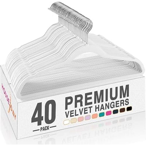 HOUSE DAY White Velvet Hangers 40 Pack, Non Slip Clothes Felt Hanger