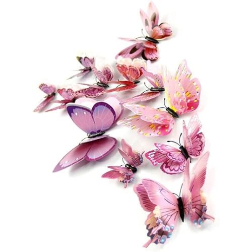 Mixed of 12PCS 3D Pink Butterfly Wall Stickers Decor Art Decorations¡­ (2*Pink)