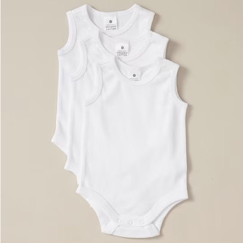 3 Pack Baby Organic Cotton Sleeveless Bodysuits