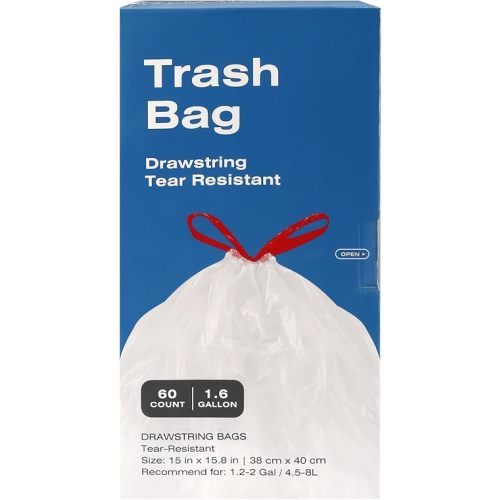 ELPHECO 1.6 Gallon Small Trash Bags 60 Count - For 1.2-2 Gallon Trash Cans, 4.5-8L Drawstring Garbage Bags, Strong Bathroom Trash Bags, Clear Tear free Garbage Bags, 60 Count / 6 Rolls