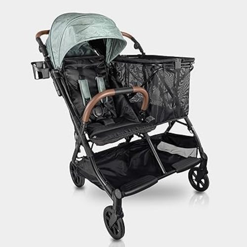 Strolee Baby+ v2 Multi Use Baby & Toddler Stroller & Removable Personal Shopping Bag Lightweight Alternative for Wagon Strollers -Near Flat Recline, X-L Canopy, Parent Cup Holder (v2 Sage)