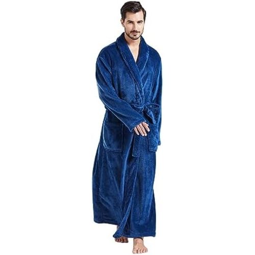 3-4xl Mens Robes Big and Tall Full Length Plush Fleece Long Robe for Men Bathrobe Shawl Collar Warm Winter House Robes