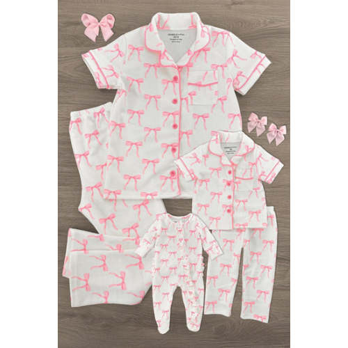 Mom & Me - Blushing Bows Waffle Knit Pajamas | Sparkle In Pink
