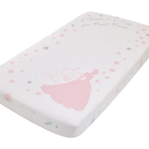 Disney Princess Enchanting Dreams White and Pink Cinderella A Dream is a Wish Your Heart Makes 100% Cotton Photo Op Nursery Fitted Crib Sheet