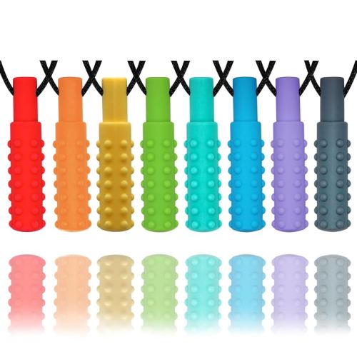 Sensory Chew Necklaces for Boys and Girls, 8 Pack Chew Necklace for Sensory Kids with Autism, ADHD, SPD, Biting, Silicone Oral Sensory Toys for Autism Adults Reduce Chewing Anxiety Fidget