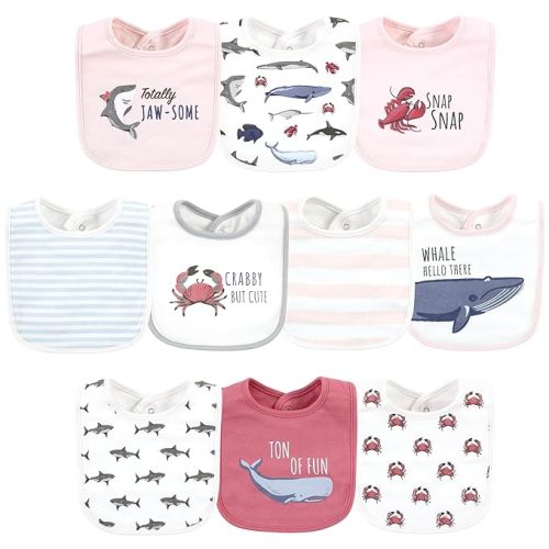 Hudson Baby Unisex Baby Cotton Bibs, Girl Whale Shark, One Size