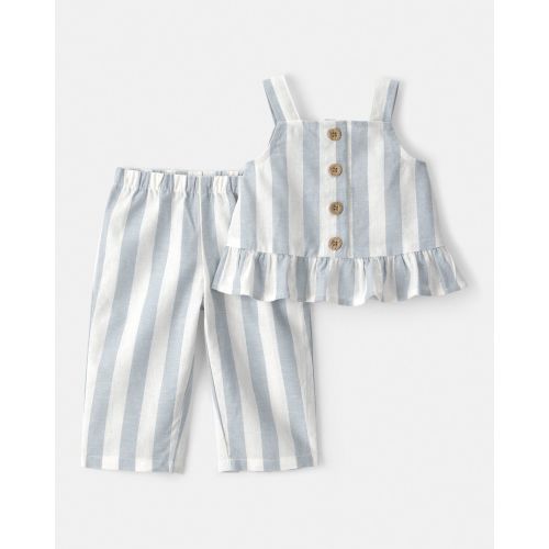 Baby Girl 2-Piece Sleeveless Tee & Pant Set - Blue/White | Carter's