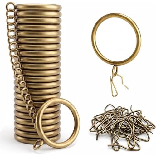 Curtain Rings with Pin Hook (40 Pack), 1.5” Inner Dia, Fits 1–1.25” Rods, Heavy Duty Metal Drapery Rings, Smooth Glide, No Snag, Complete Curtain Set (Gold, 1.5 inch)