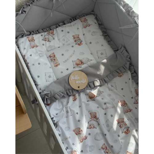 Baby Crib Bedding Set – 100% Cotton, Fitted Sheet, Duvet Cover & Pillowcase, Neutral Bear Print