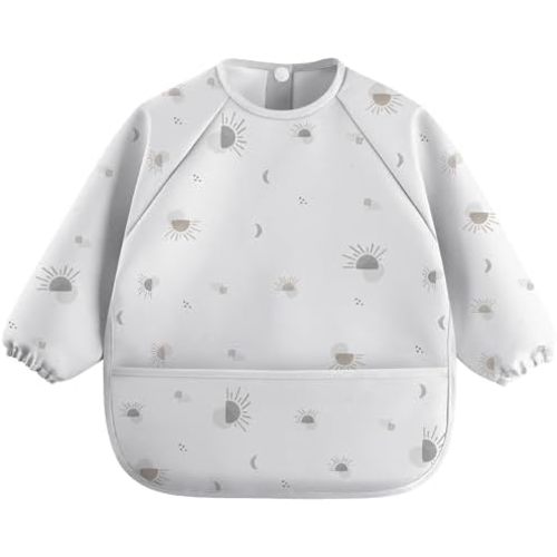 Baby Feeding Bib Long Sleeve Bib Waterproof Baby Drool Bibs with Sleeves for Unisex Baby Boy Girl Toddler