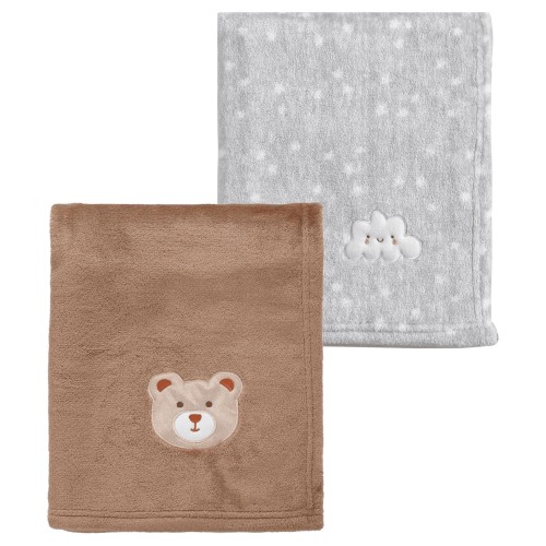 CREVENT 2Pcs 30''X40'' Cute Cozy Fluffy Warm Baby Blankets for Infants Toddlers' Bedding Crib Cot Stroller - Grey Cloud + Brown Bear