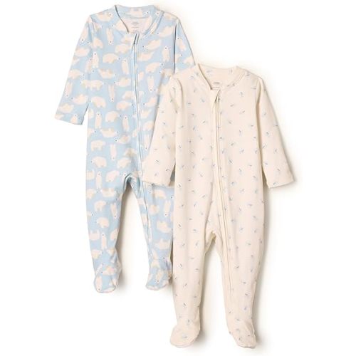 Amazon Essentials x Sofia Grainge Unisex Babies' Cotton Footed Sleep and Play One-piece Bodysuit, Pack of 2