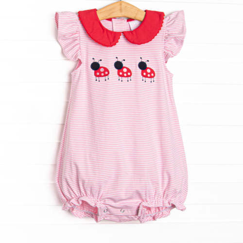 Ladybug Line Applique Bubble, Pink Stripe – Stitchy Fish