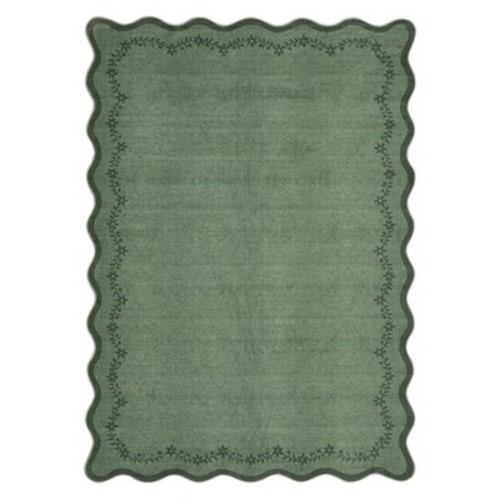 8'x10' Washable Scalloped Rugs for Living Room Bedroom, Solid Non Slip Large Dining Room Rug, Large Soft Nursery Rugs, Green
